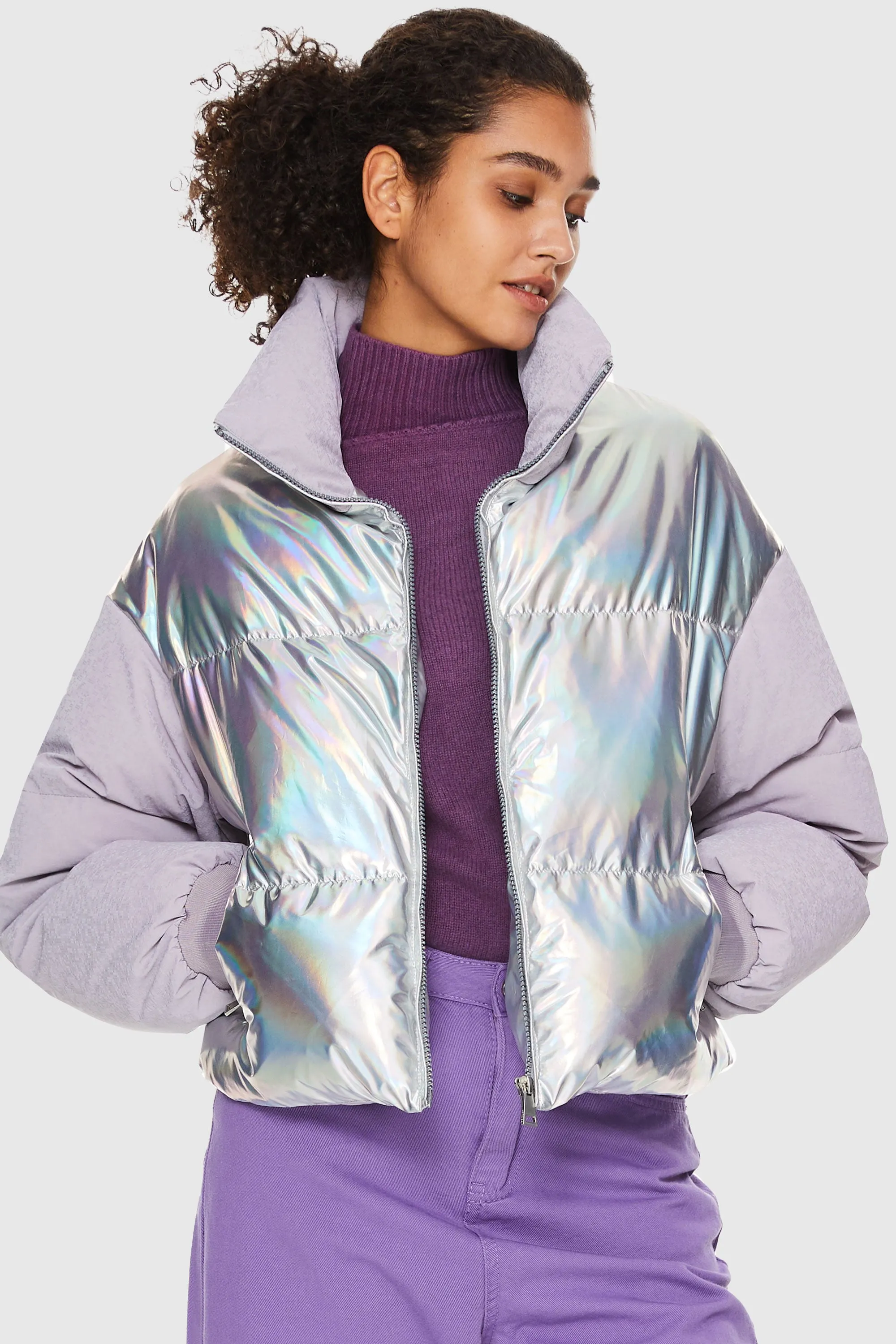 Puff-O Colorlay Lightweight Short Metallic Puffer Jacket