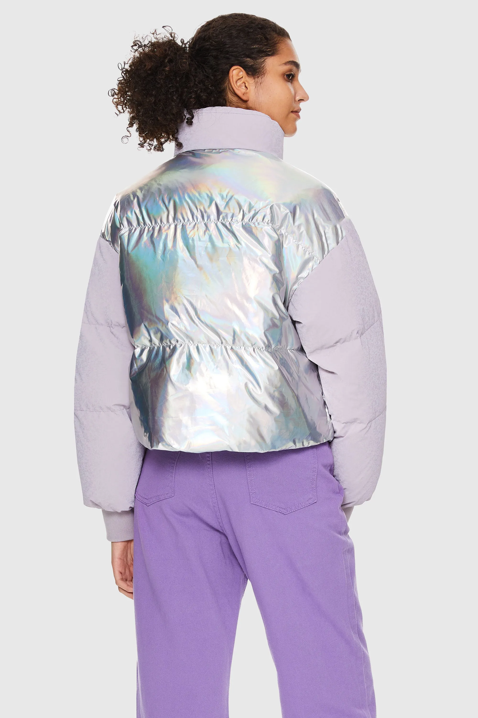 Puff-O Colorlay Lightweight Short Metallic Puffer Jacket