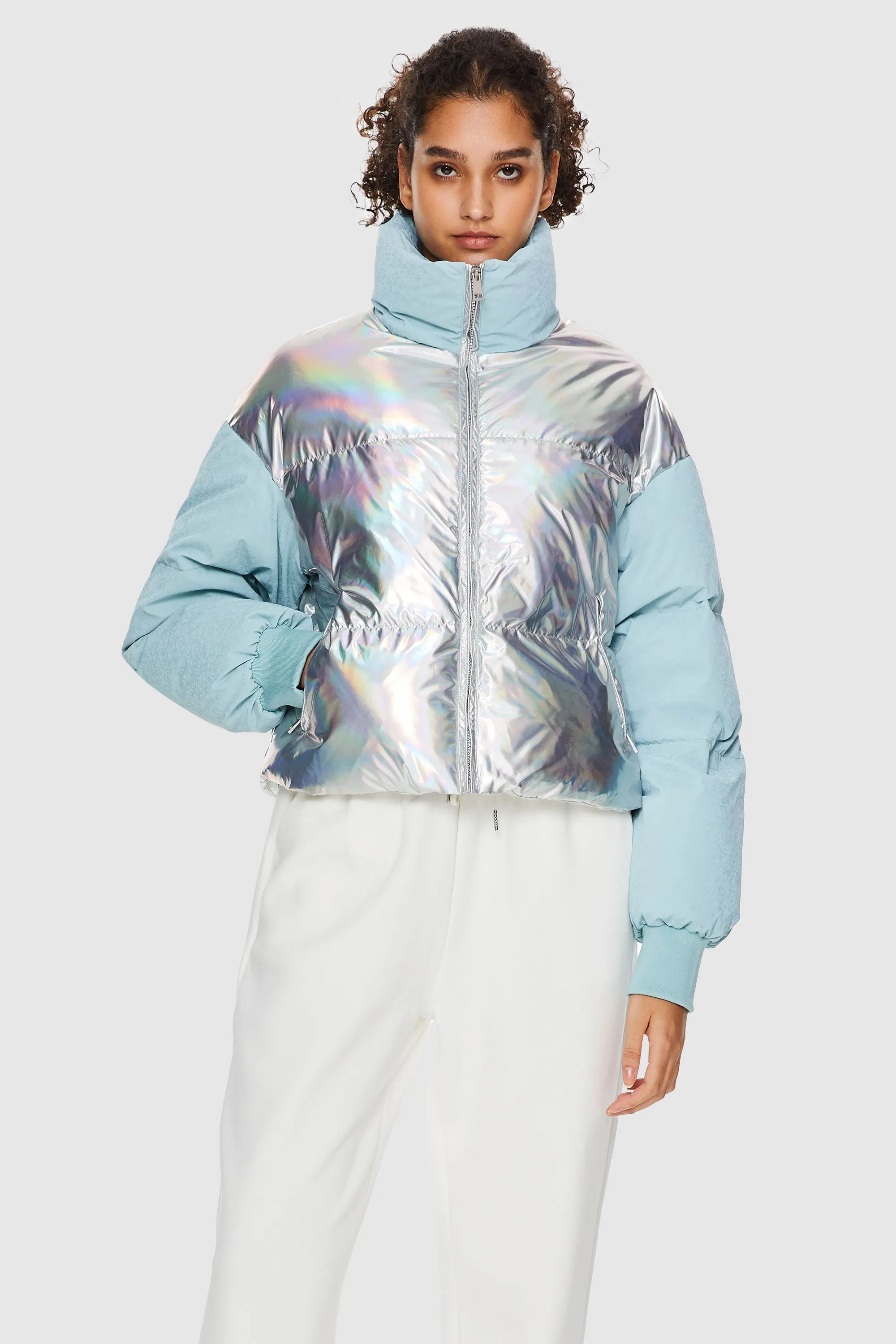 Puff-O Colorlay Lightweight Short Metallic Puffer Jacket