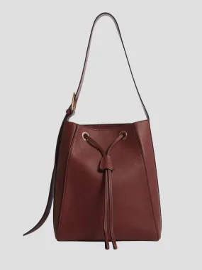 Pyramid Red Smooth Calf Bucket Bag with Adjustable Strap