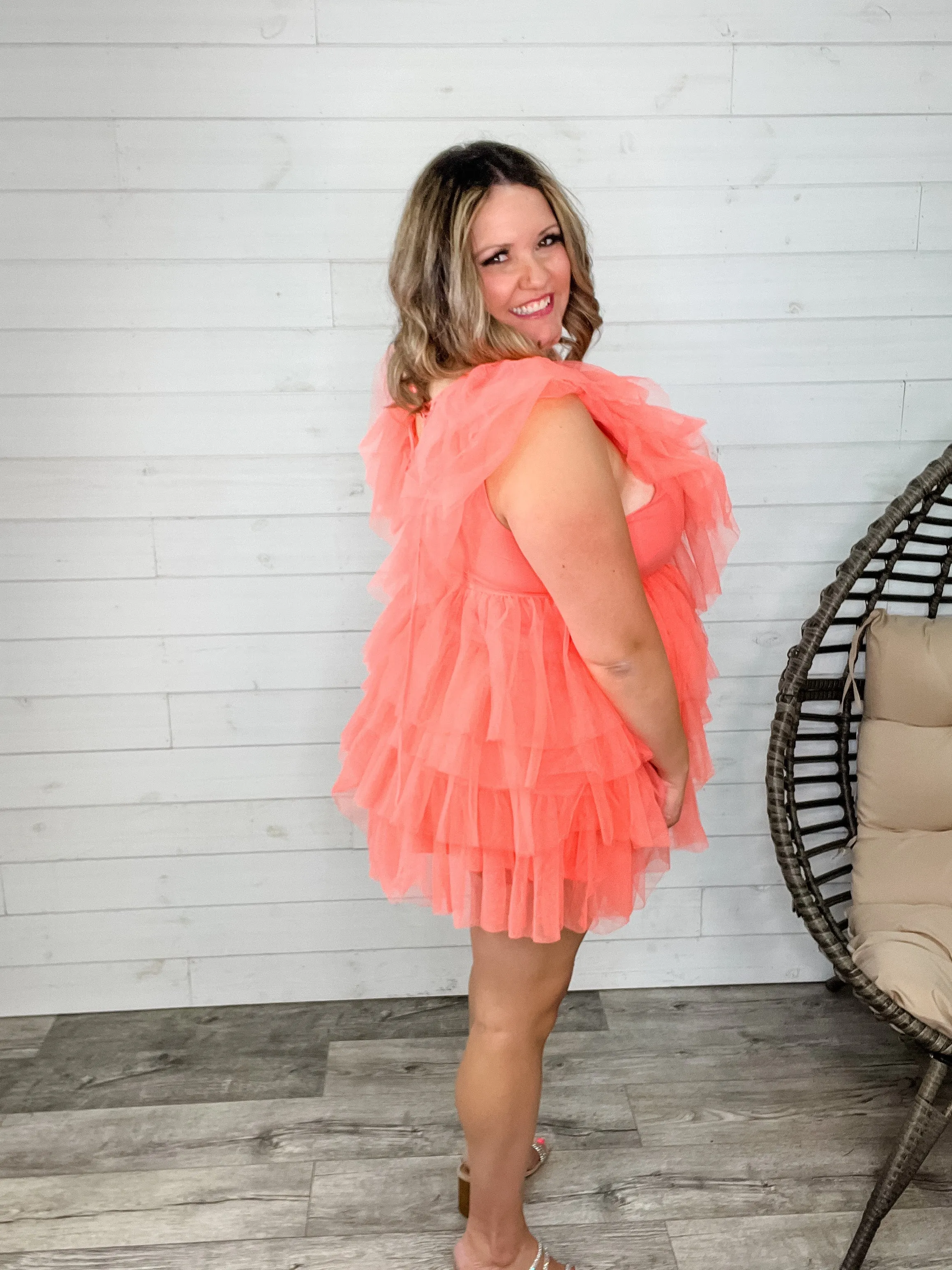 "Ain't No Party Like A" Tulle Tiered Dress (Coral)