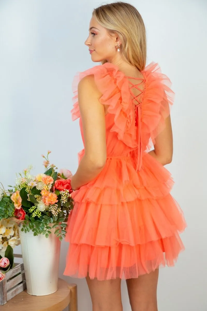 "Ain't No Party Like A" Tulle Tiered Dress (Coral)