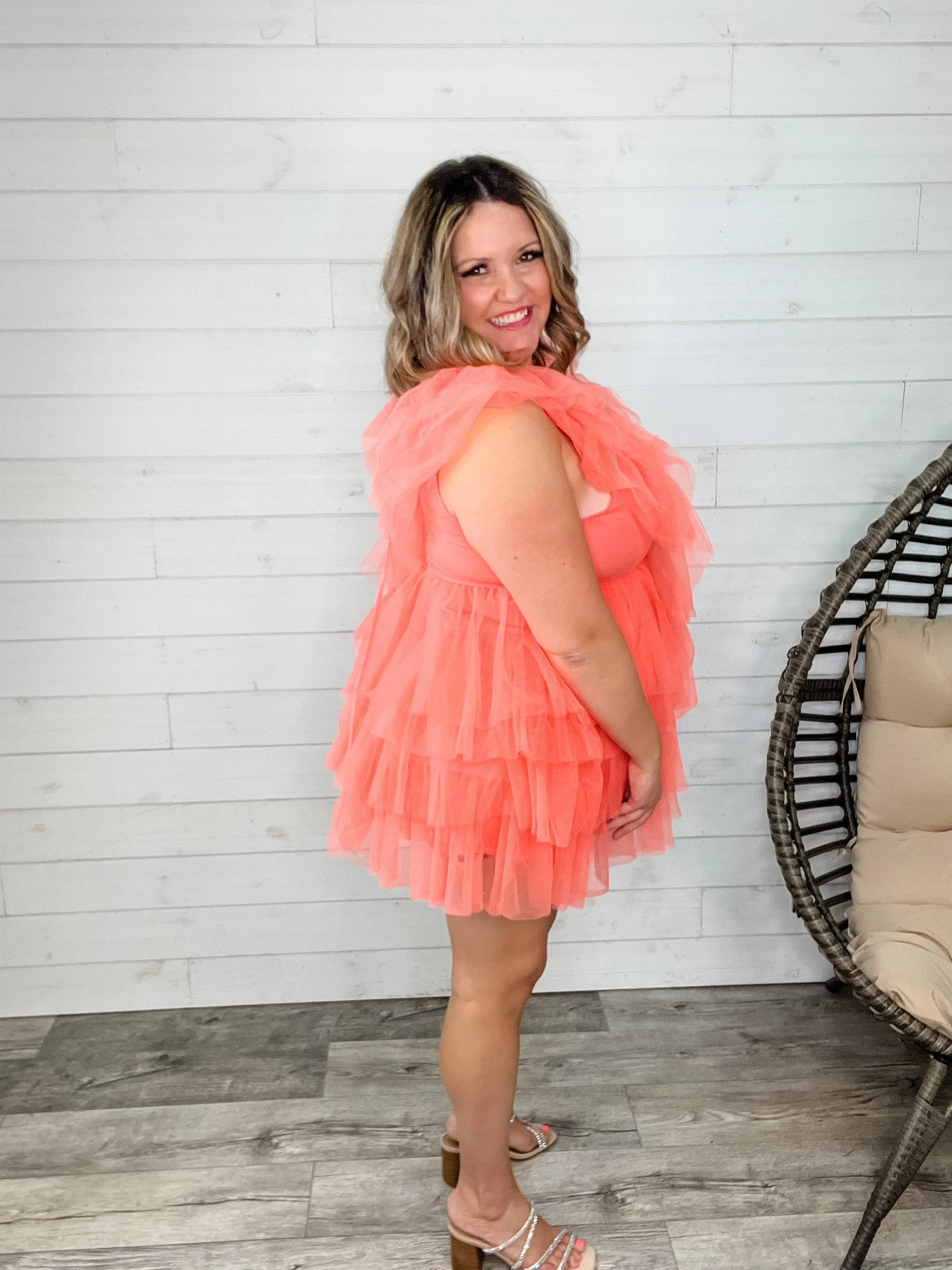 "Ain't No Party Like A" Tulle Tiered Dress (Coral)