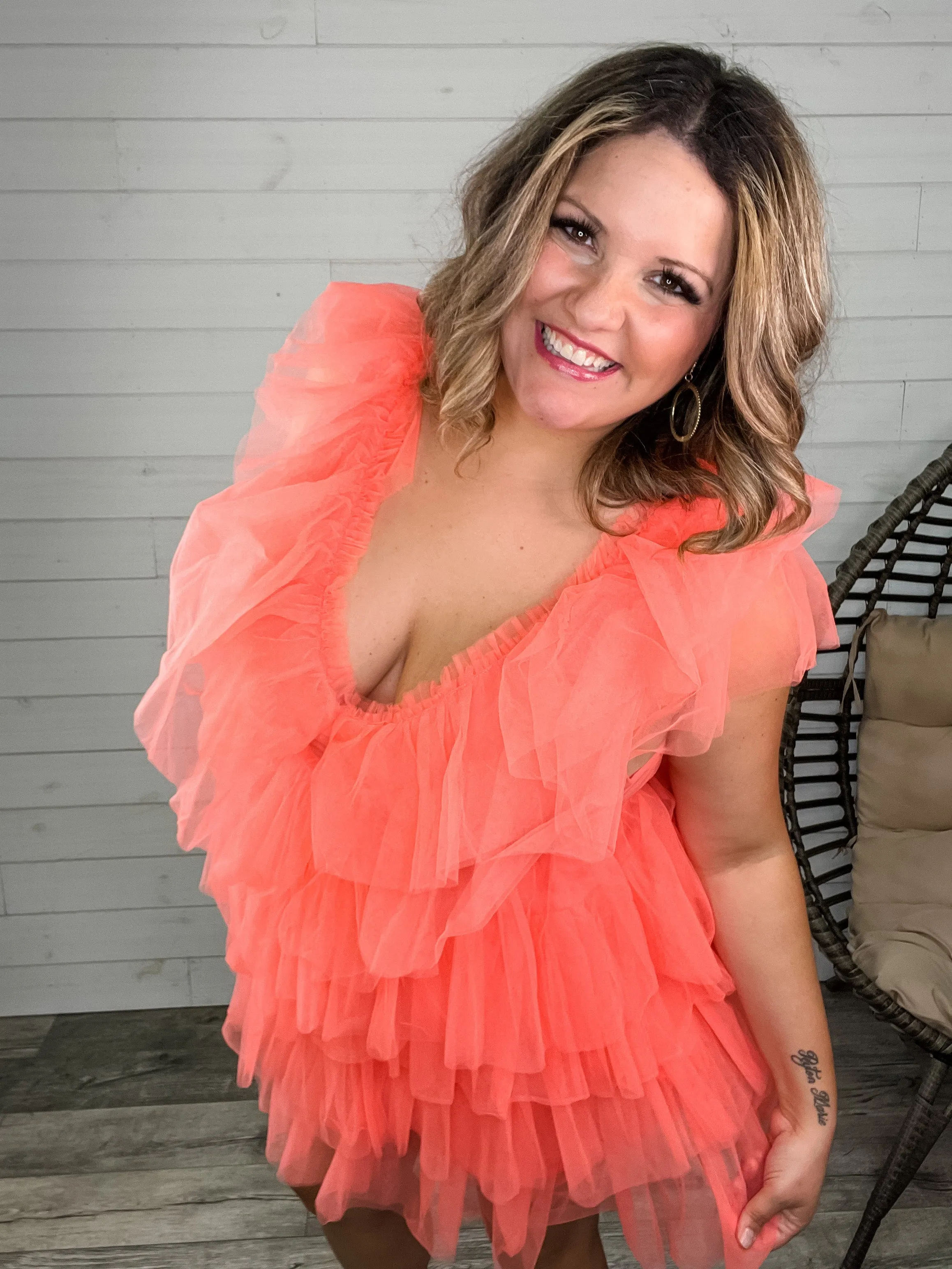 "Ain't No Party Like A" Tulle Tiered Dress (Coral)