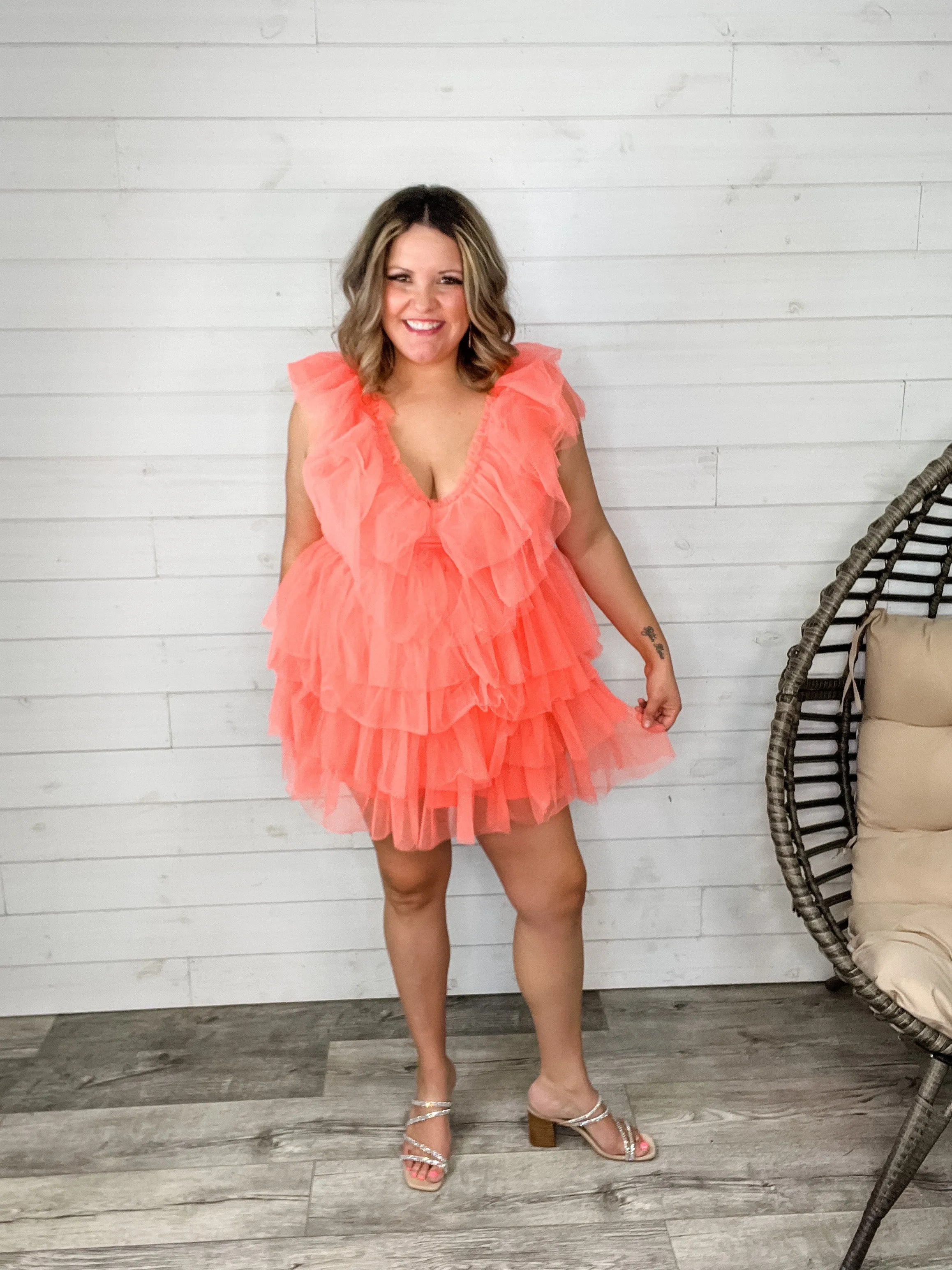 "Ain't No Party Like A" Tulle Tiered Dress (Coral)