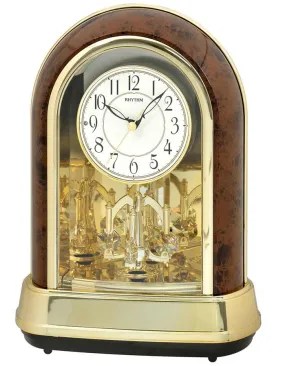 Rhythm Crystal Dulcet Musical Motion Table Clock - Woodgrain - Swarovski