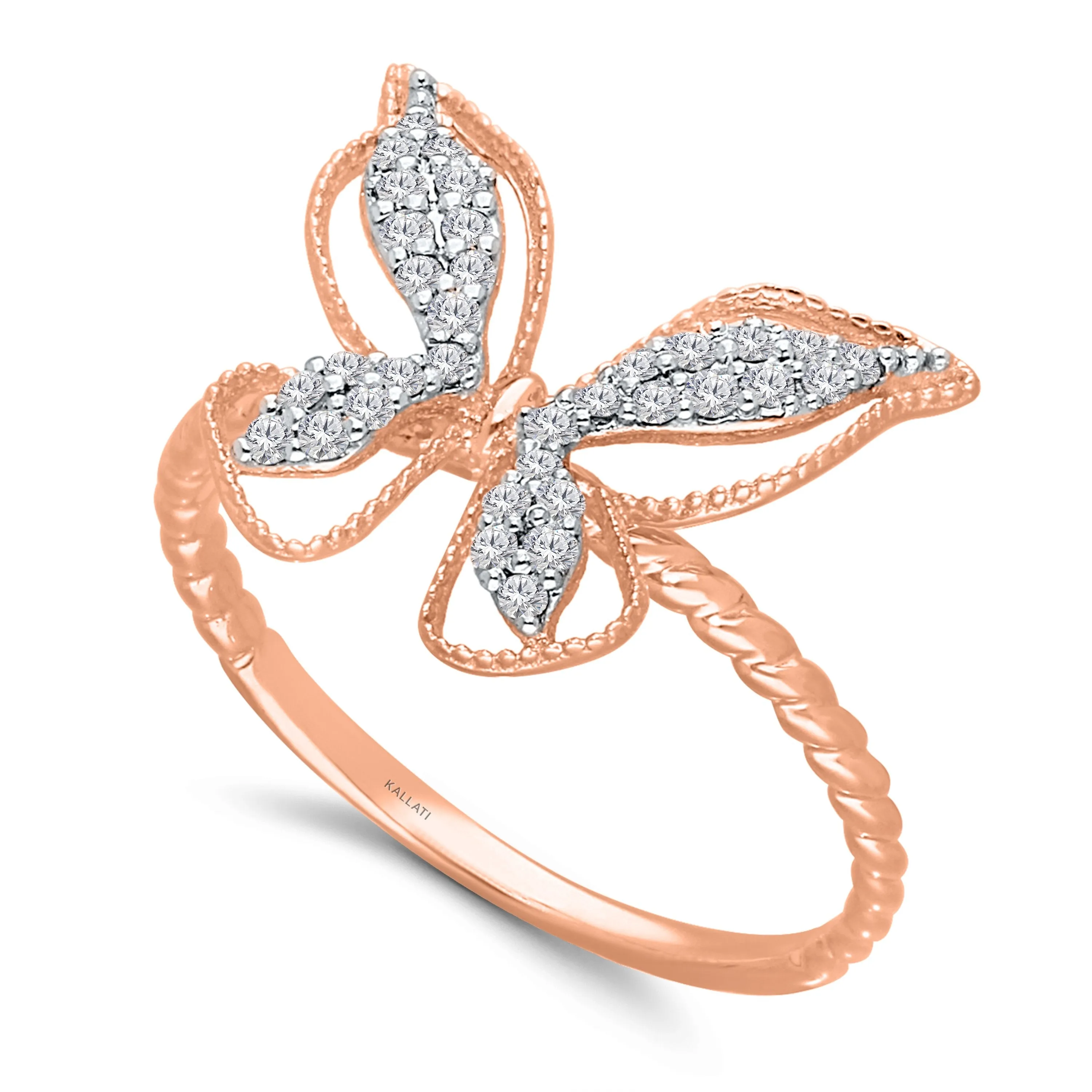 Rose Gold & White Diamond Butterfly Ring