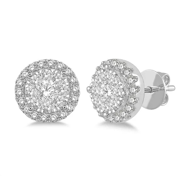 Round Diamond Stud Earrings In White Gold