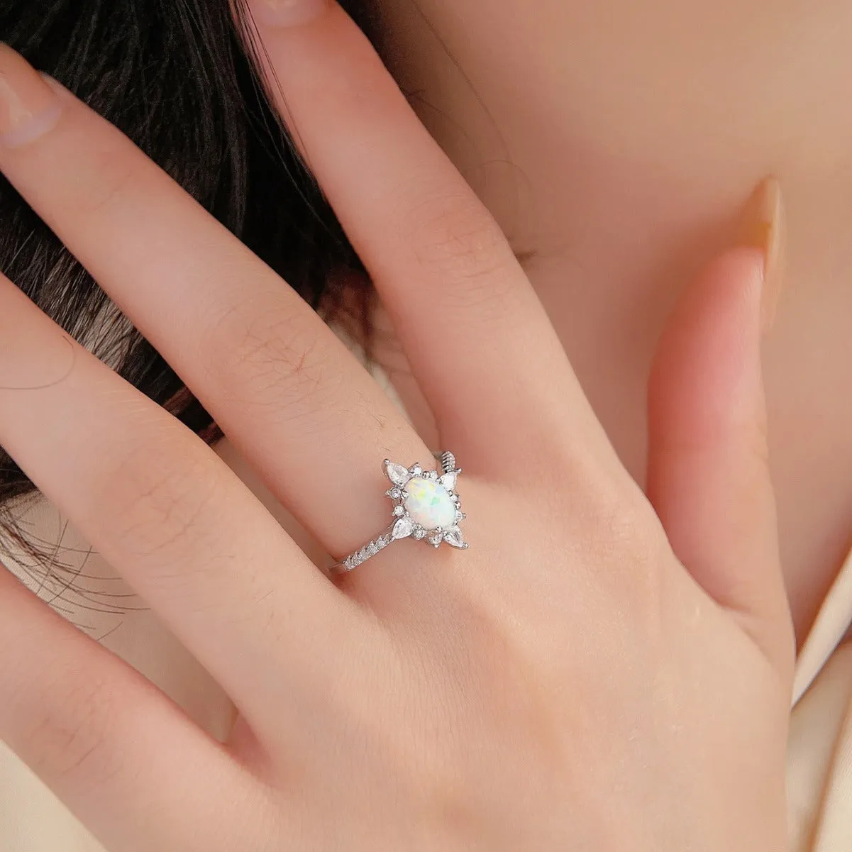 S925 Silver Sparkling Exquisite Opal Ring for Women