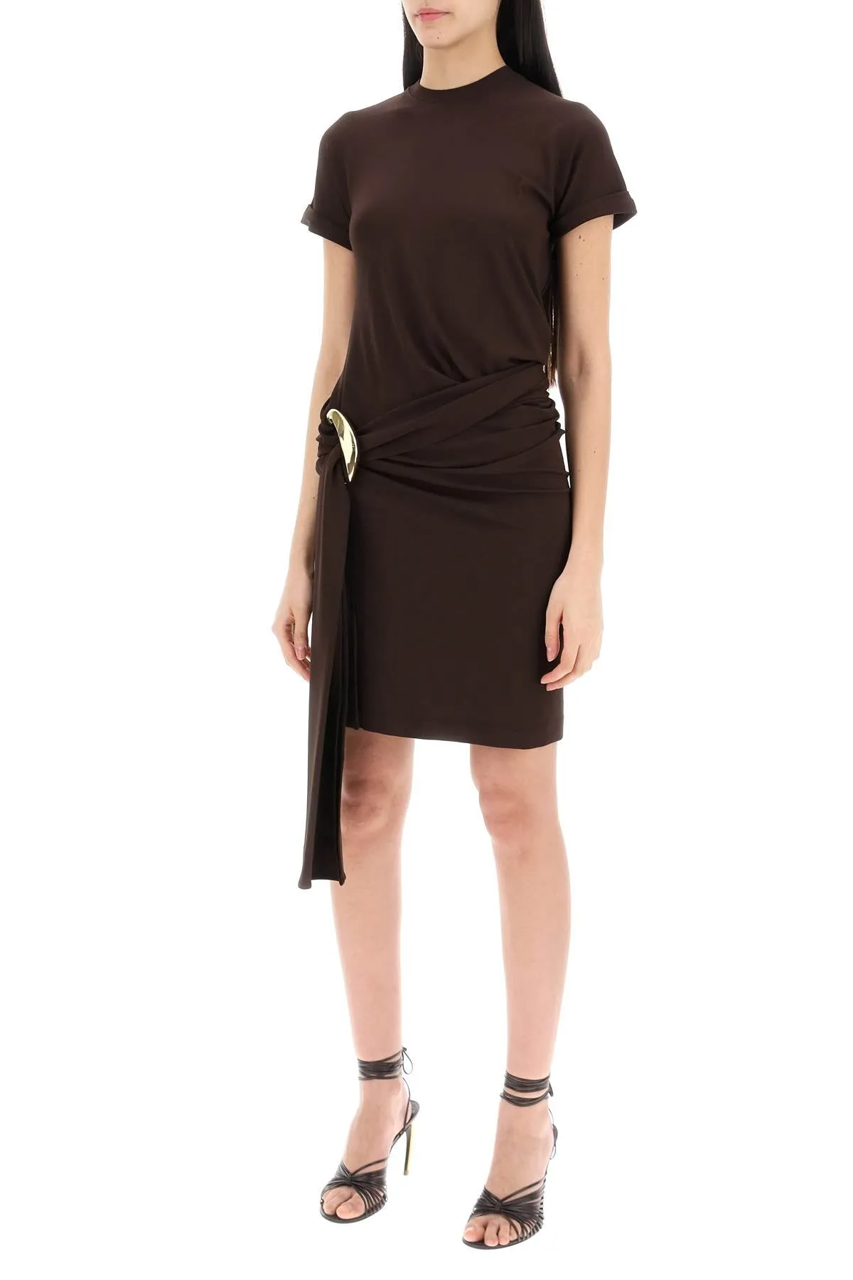 SALVATORE  SHORT DRESS WITH SASH AND METAL RING ACCENT