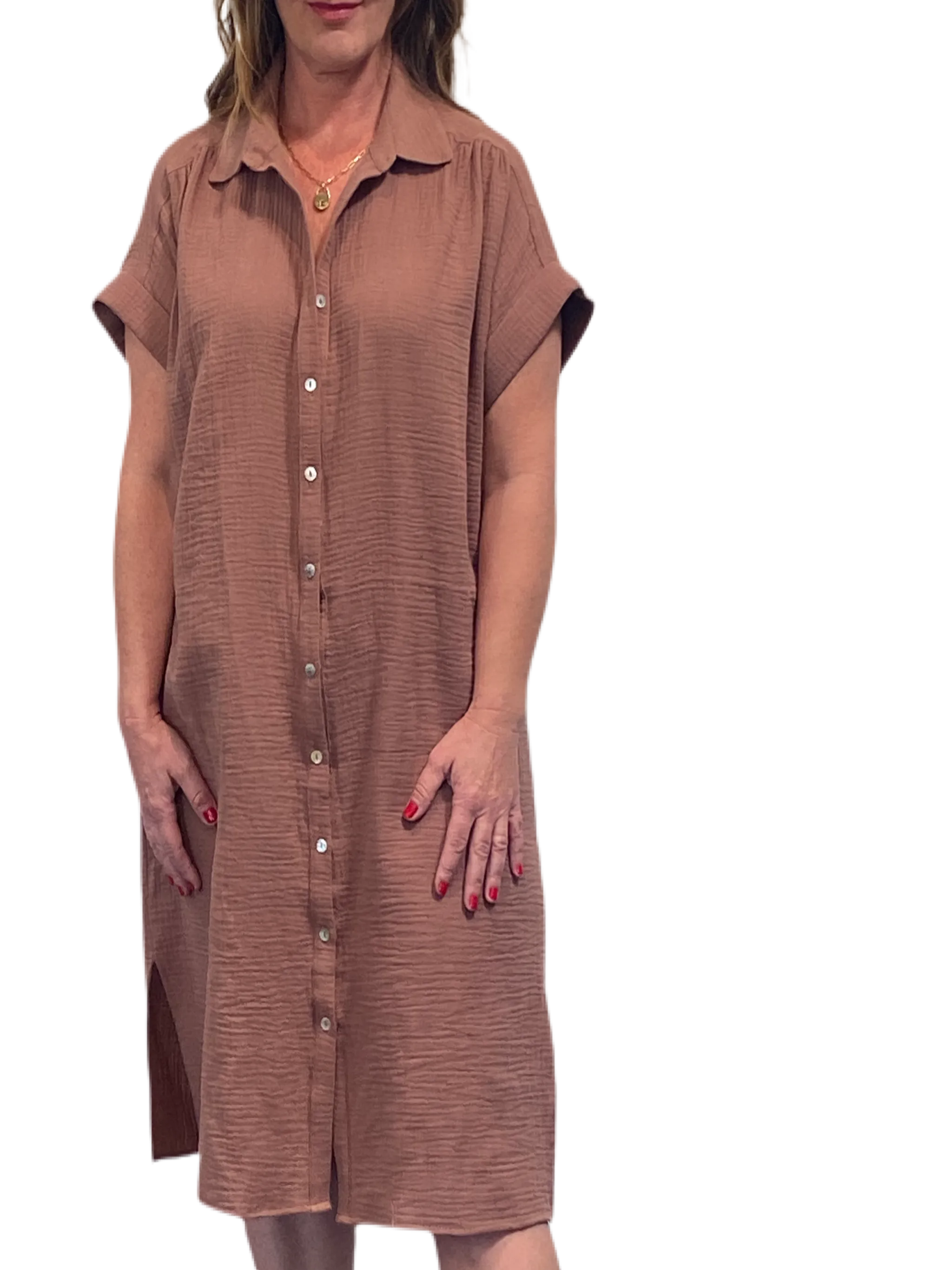 Shirt dress Cotton Double Gauze Shirt Dress in clay *monogram available