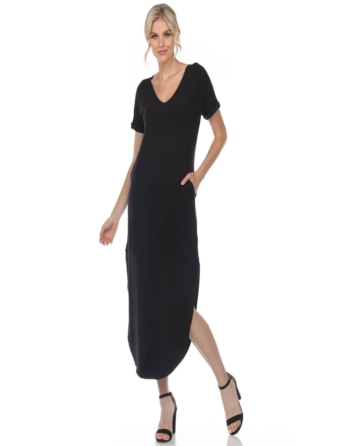 Short Sleeve V-neck Maxi Dress