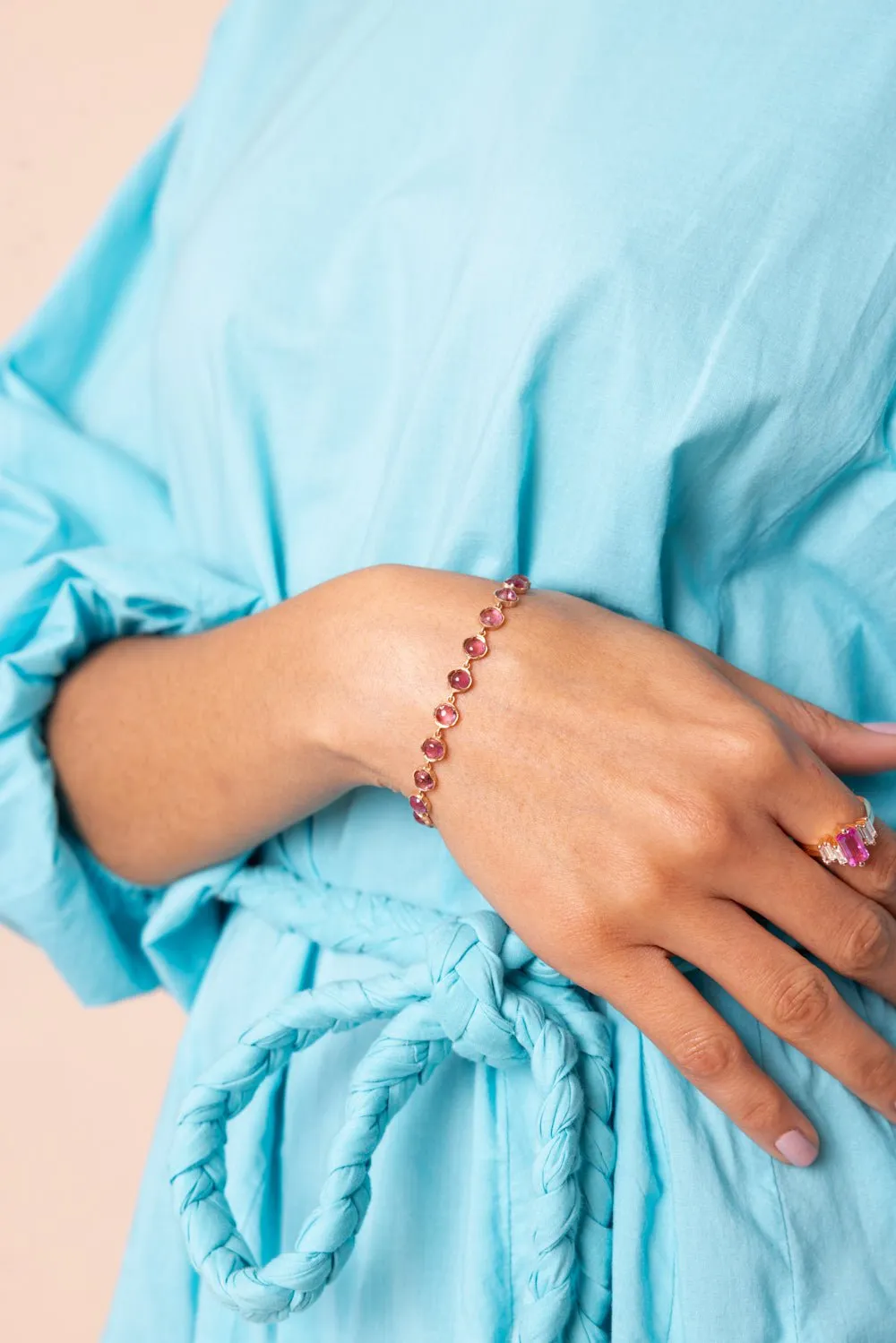 Small Pink Tourmaline Link Mixed Bracelet