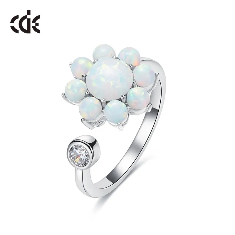 Sterling silver cute blue opal flower ring