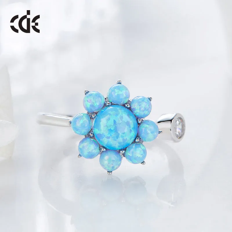 Sterling silver cute blue opal flower ring