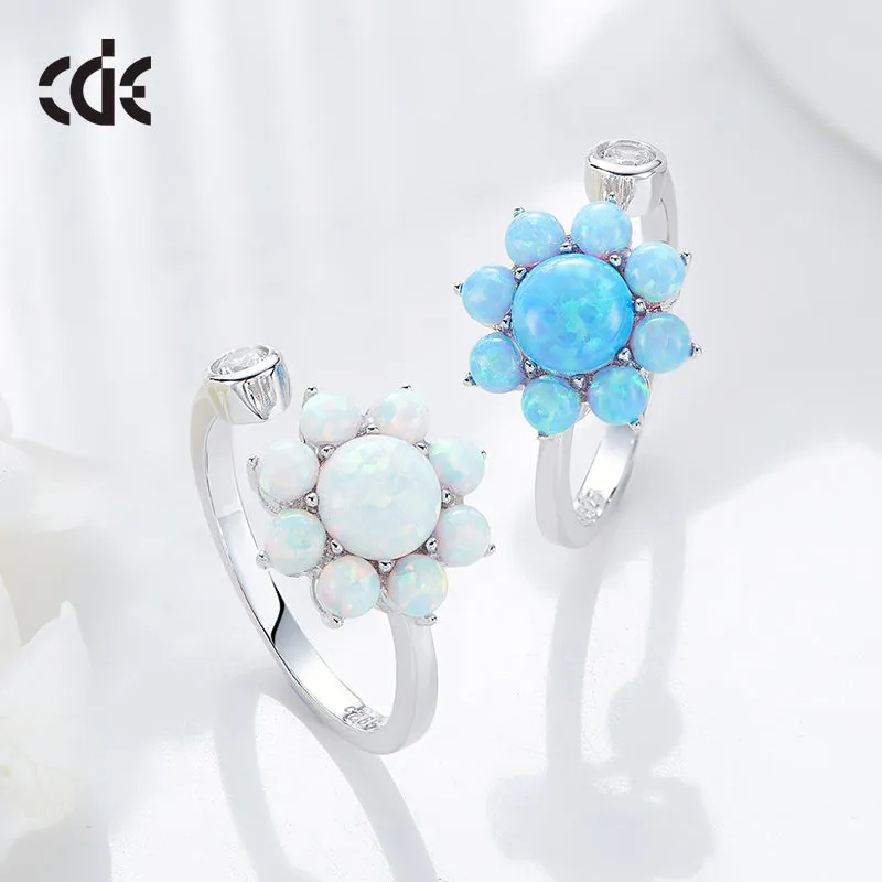 Sterling silver cute blue opal flower ring