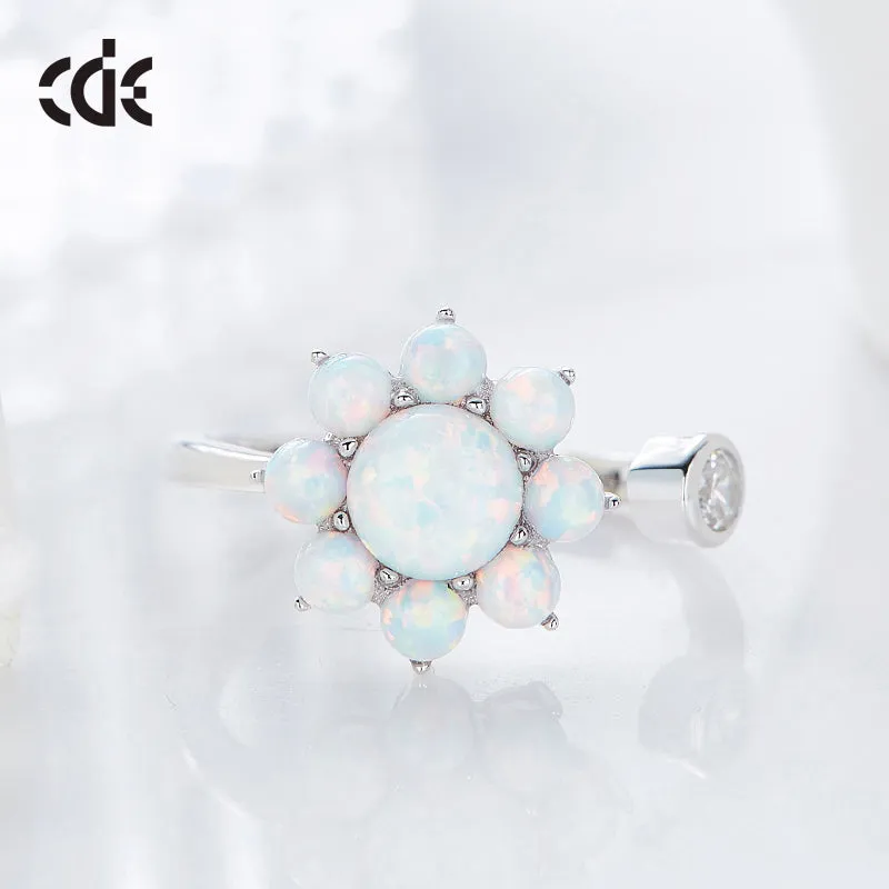 Sterling silver cute blue opal flower ring