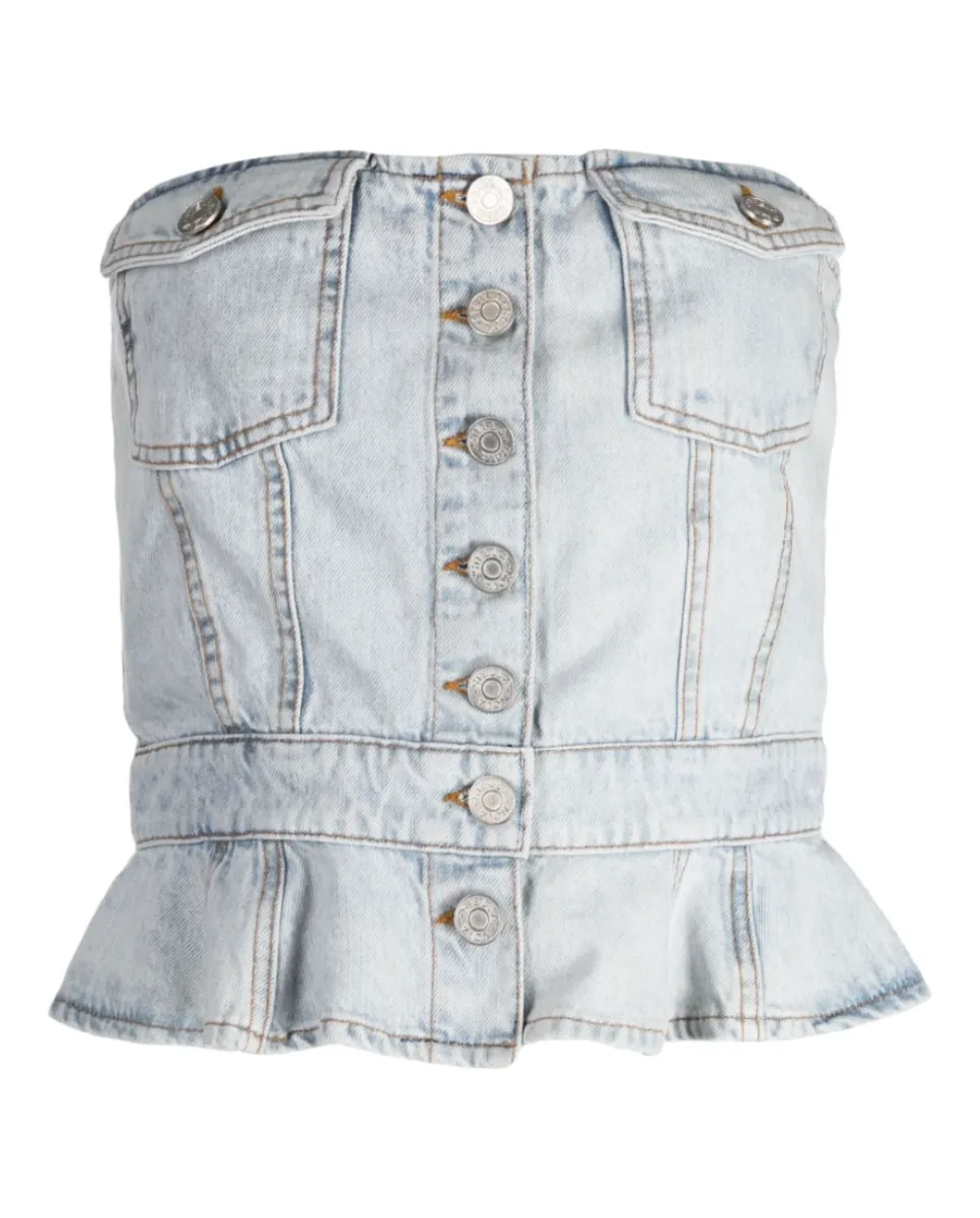 Strapless Denim Top Washed Denim