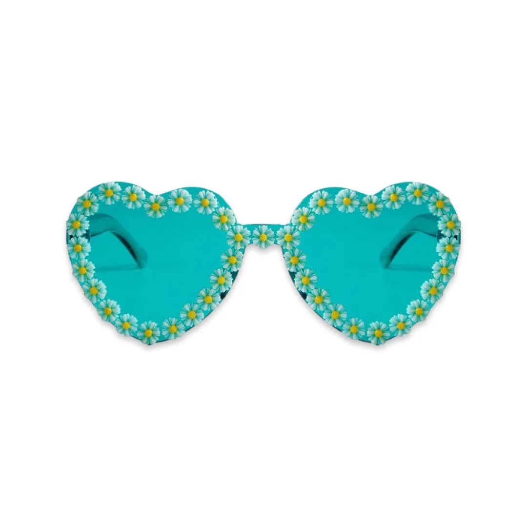 Sunglasses - Heart shaped daisy colour therapy glasses, Blue