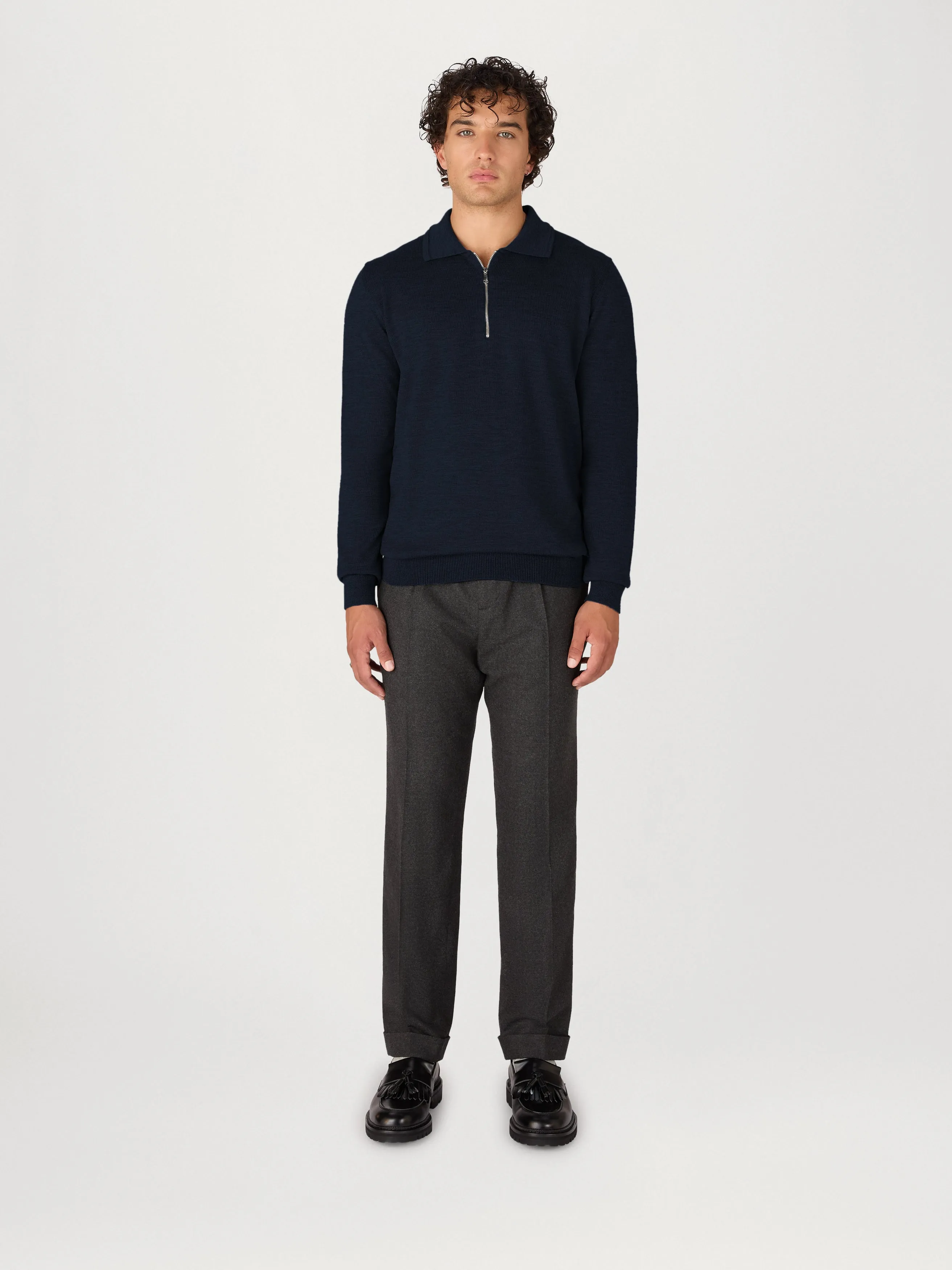 The Lightweight Easy Zip Sweater || Navy | Merino Wool