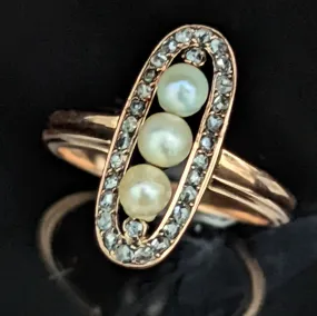 The Safford - Estate Pearl Diamond 14k Gold Dinner Ring