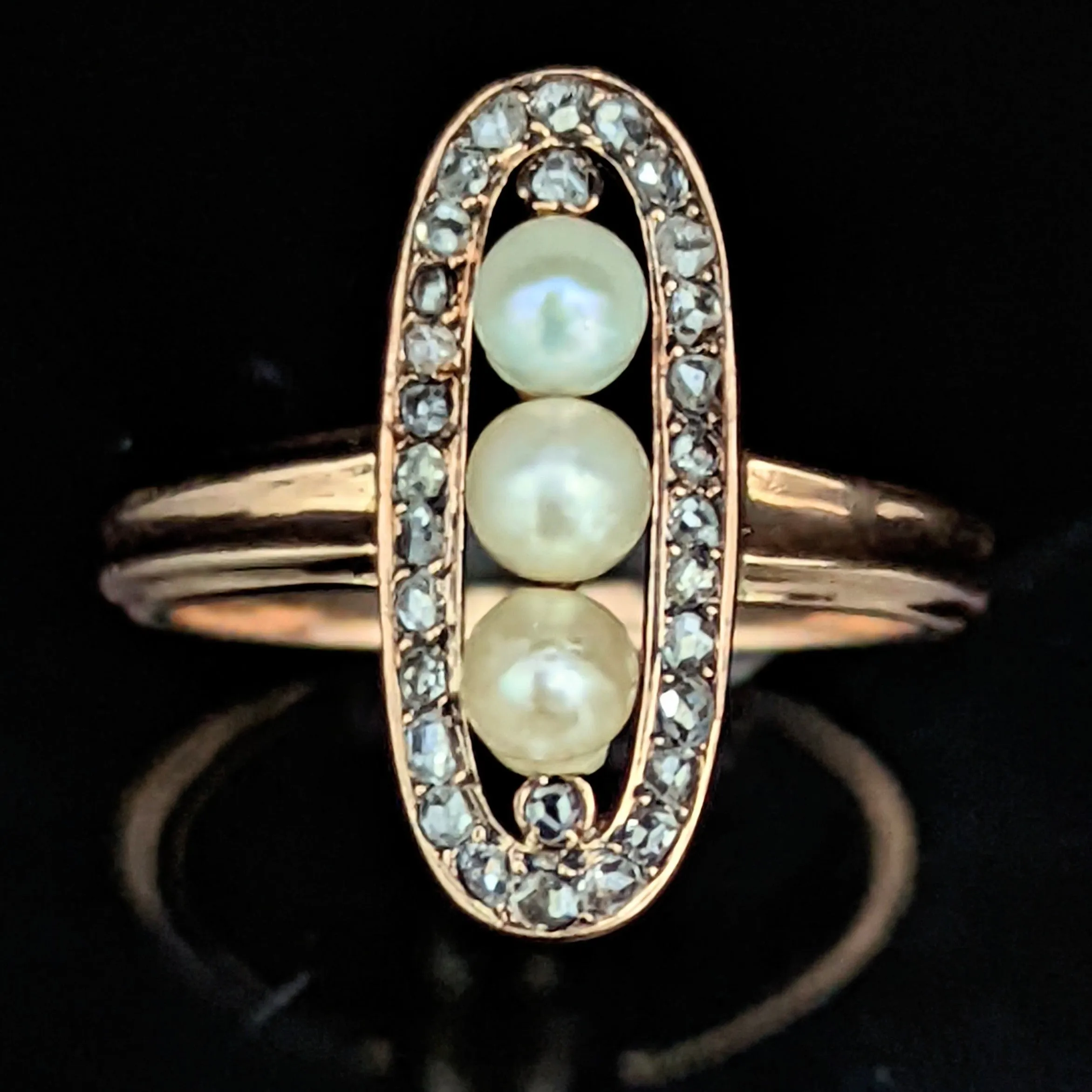 The Safford - Estate Pearl Diamond 14k Gold Dinner Ring