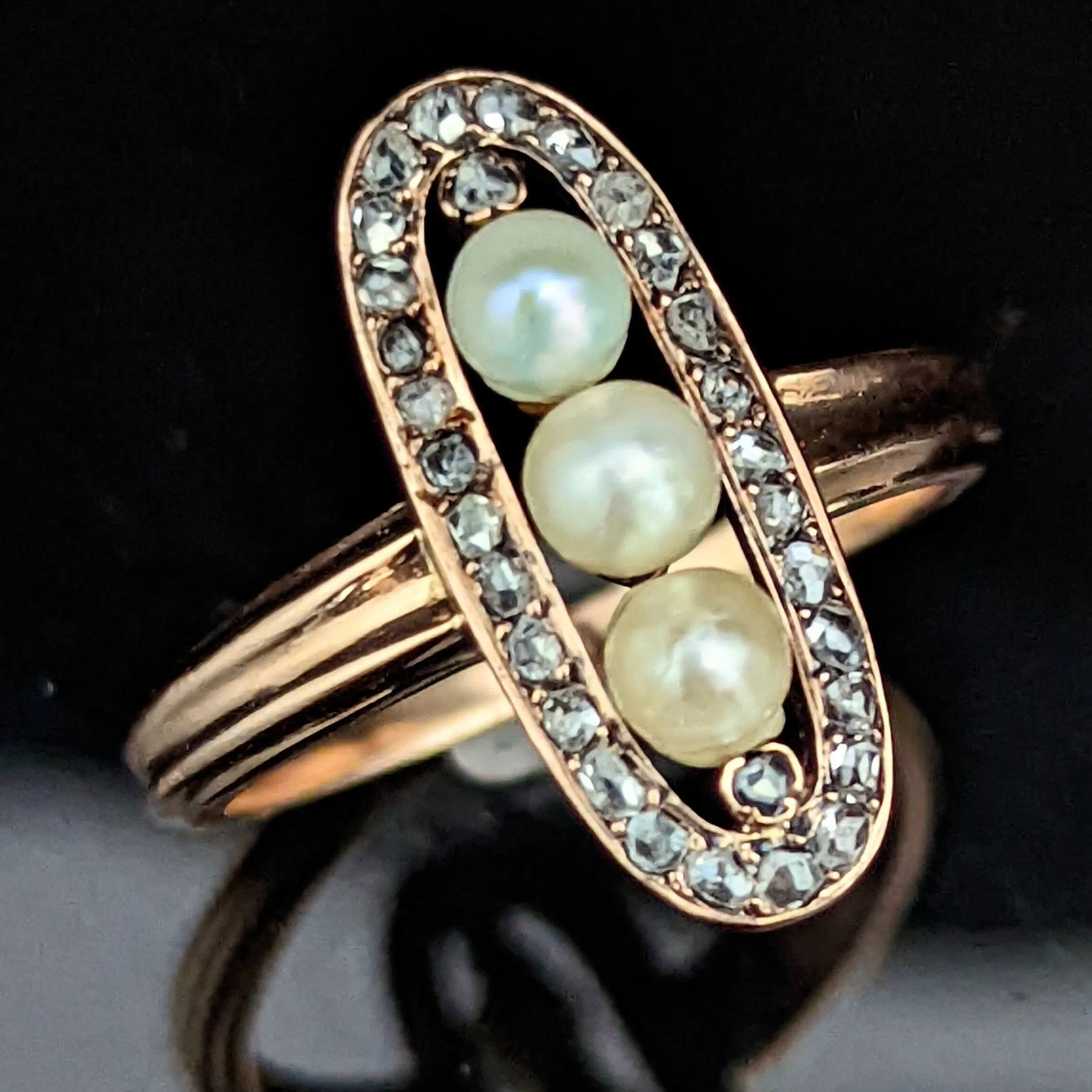 The Safford - Estate Pearl Diamond 14k Gold Dinner Ring