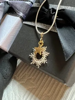 Tiny Starburst Necklace with gold star.  The Celestial Collection.