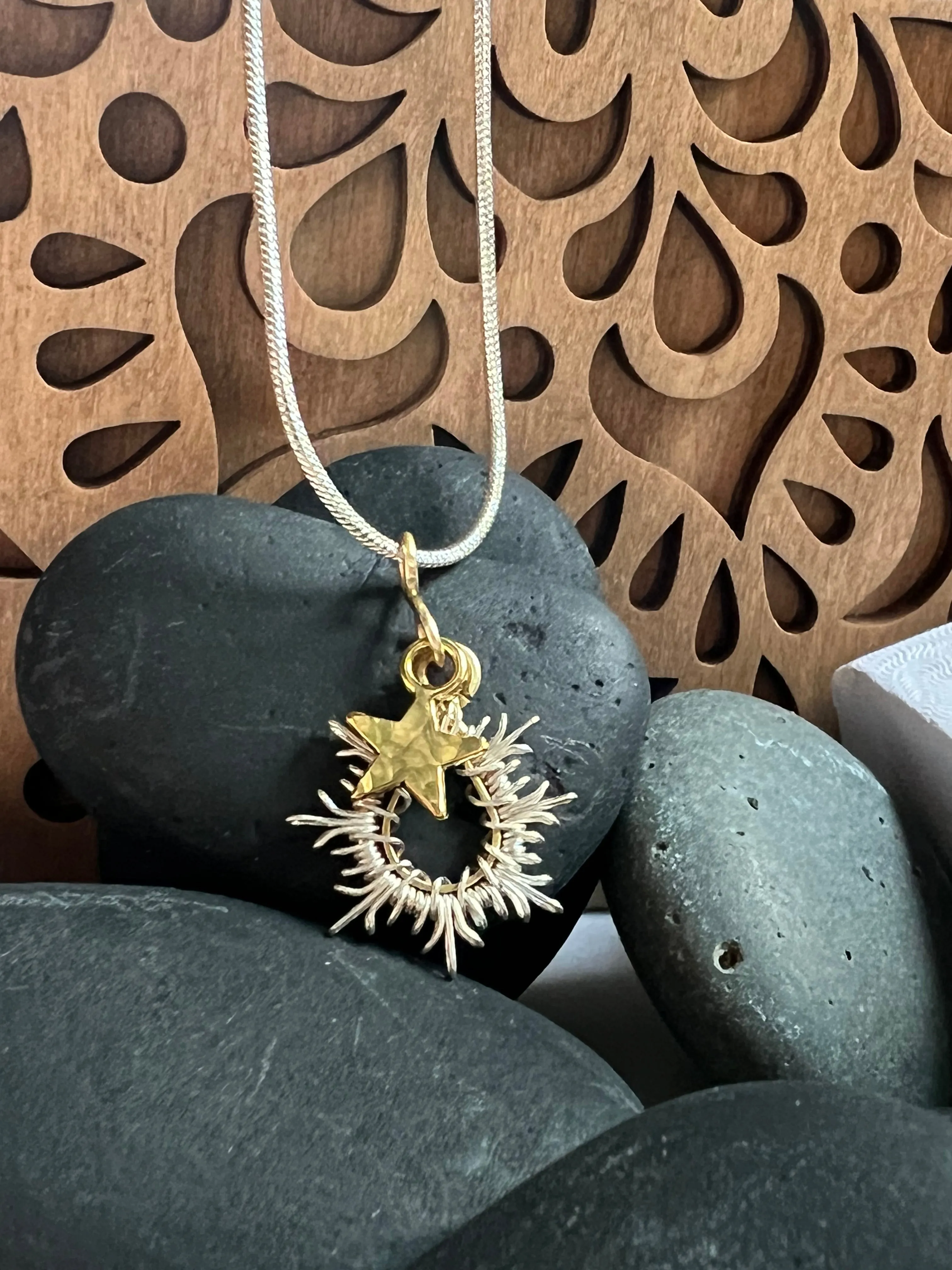 Tiny Starburst Necklace with gold star.  The Celestial Collection.