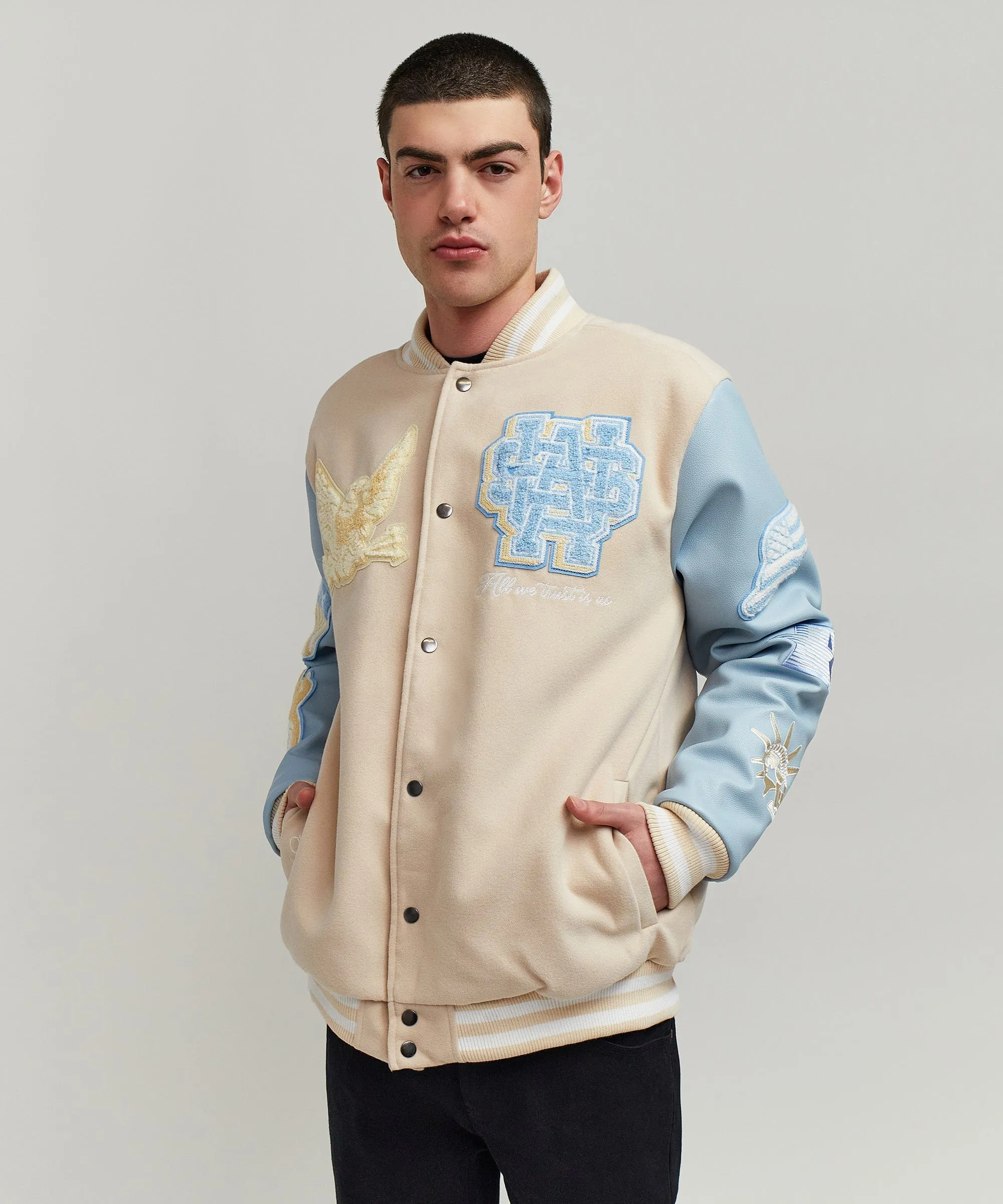 USA Varsity Jacket - Light Blue