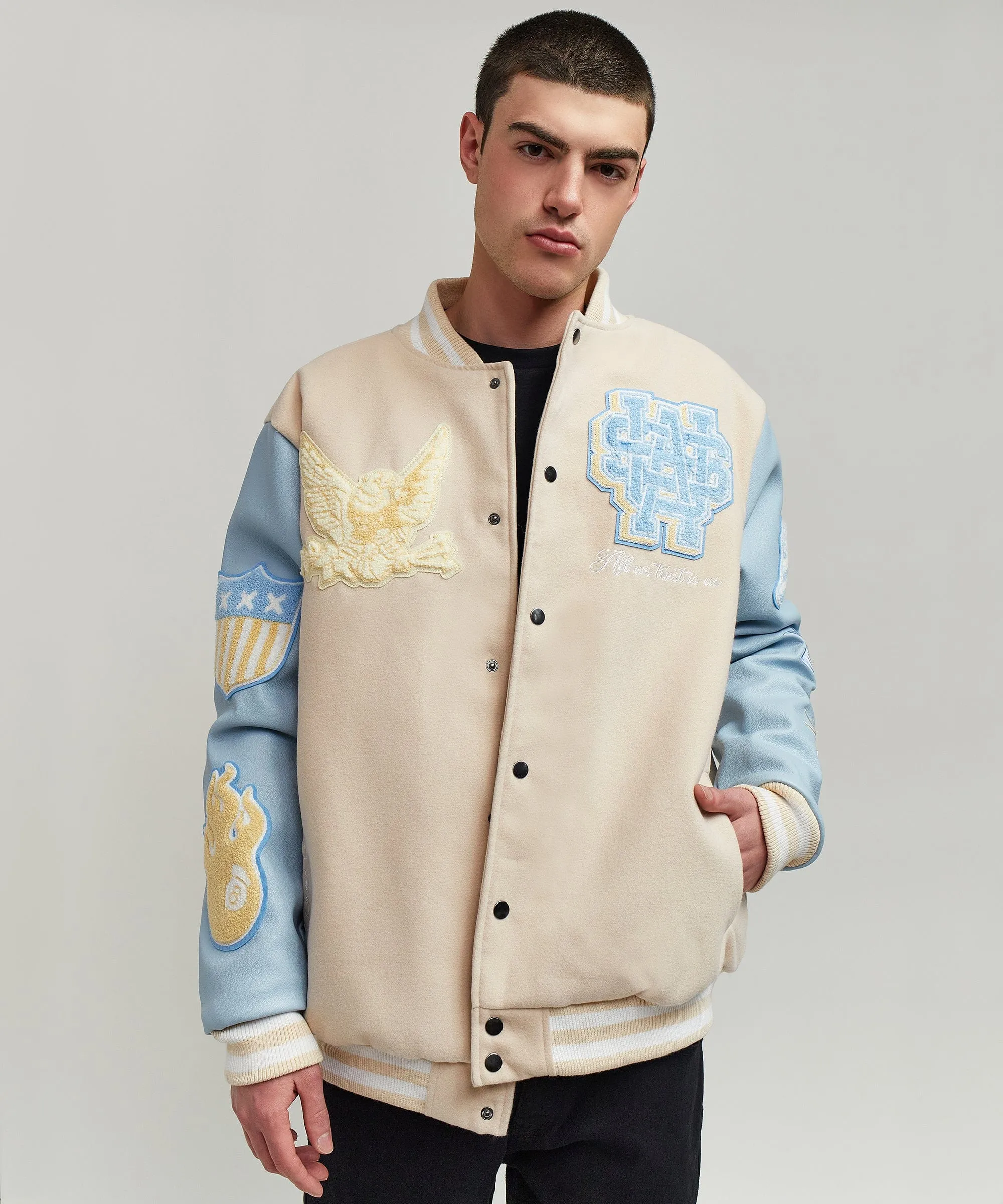 USA Varsity Jacket - Light Blue