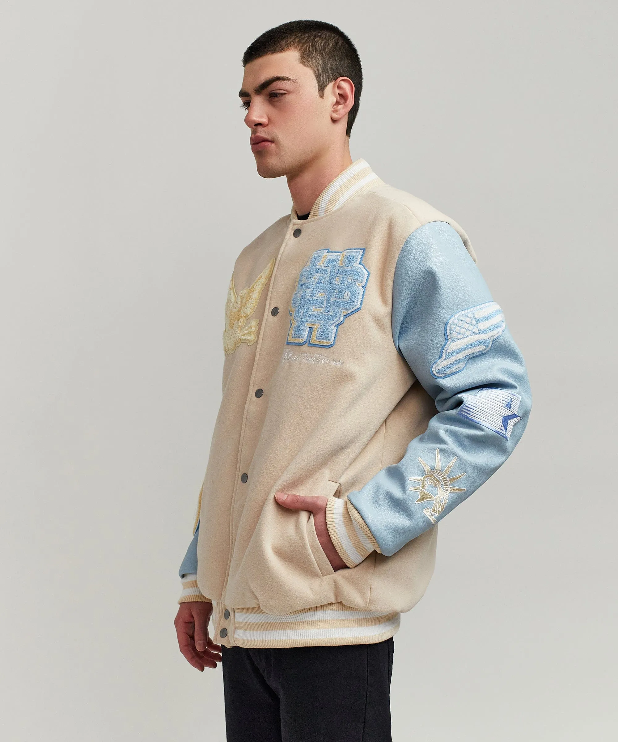 USA Varsity Jacket - Light Blue