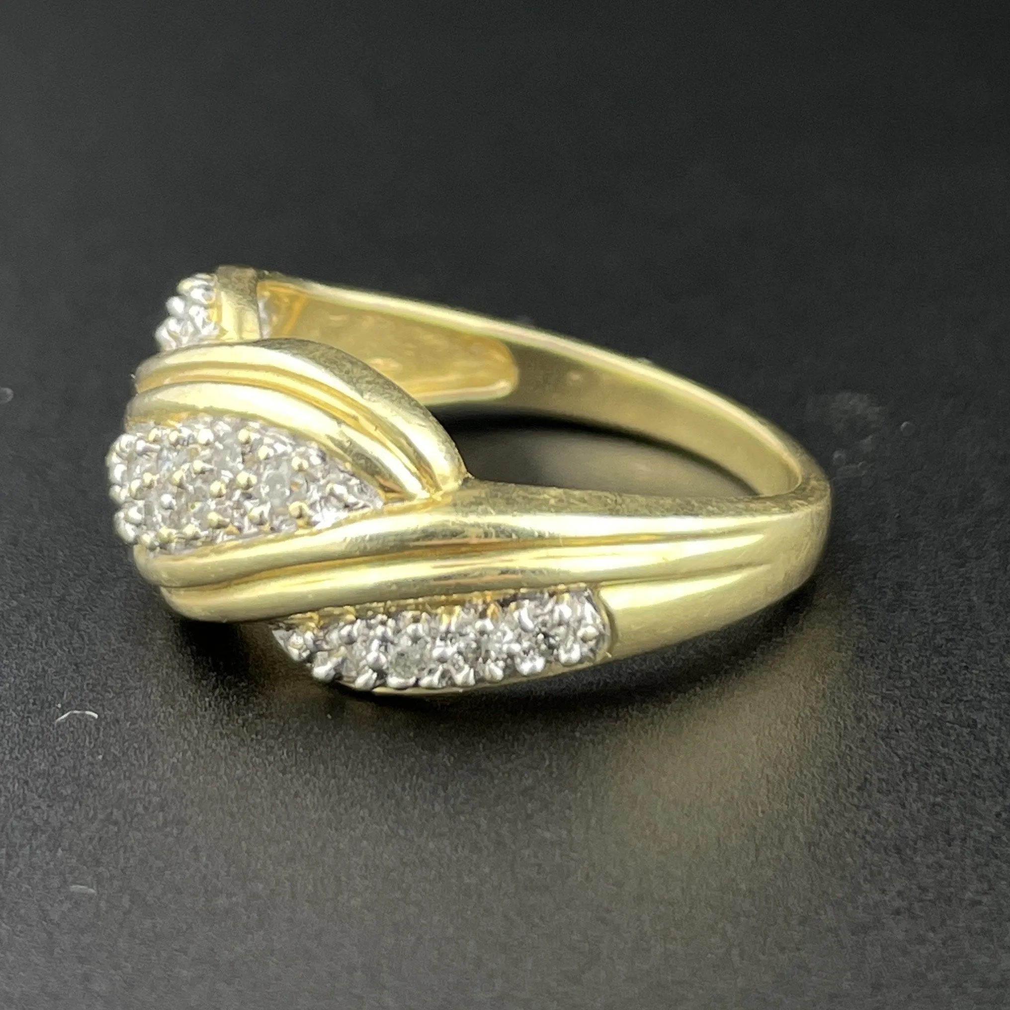 Vintage 14K Yellow Gold Diamond Love Knot Ring, Sz 7