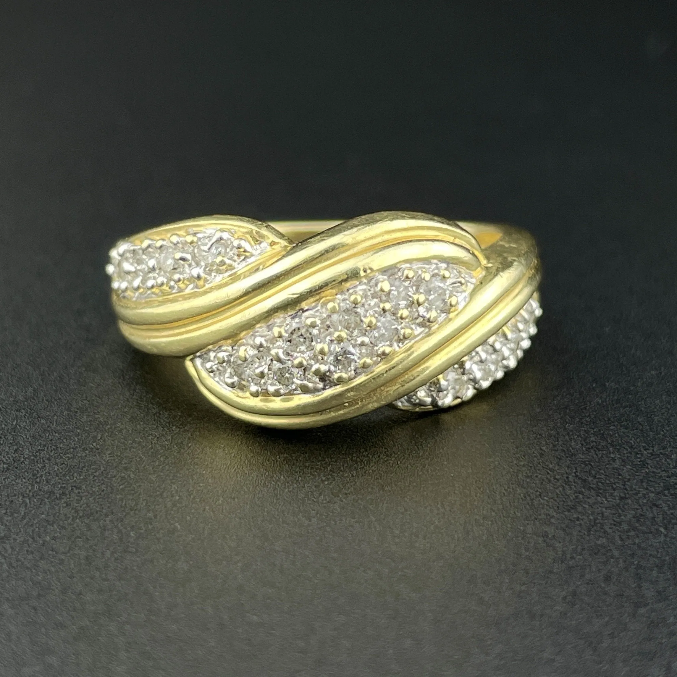 Vintage 14K Yellow Gold Diamond Love Knot Ring, Sz 7