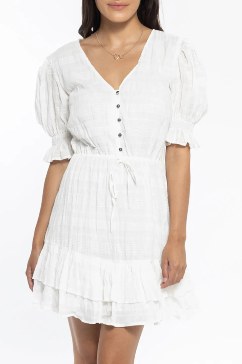 Viola White SS Frill Hem Dress