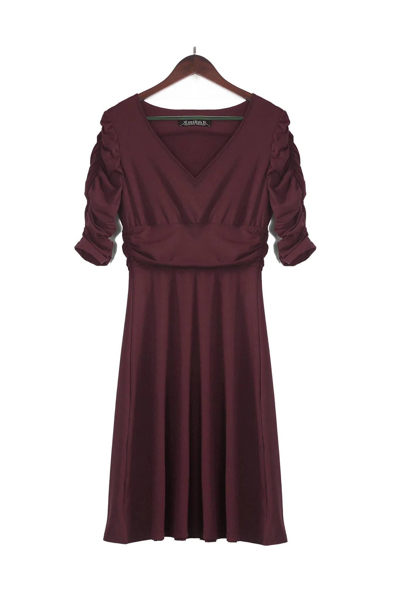 WealFeel  Solid color Deep V-neck Large Swing Dress