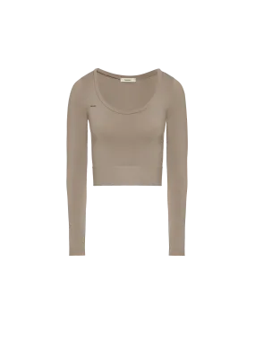 Women's Plant-Stretch Long Sleeve Cropped Top—taupe