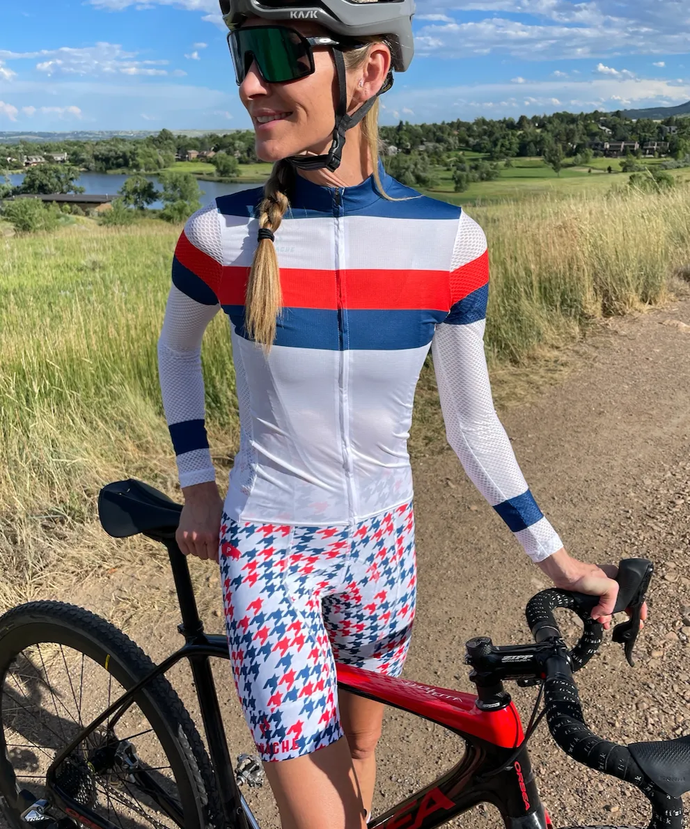 W's Pro Bib Short - Red, White and Blue Houndstooth