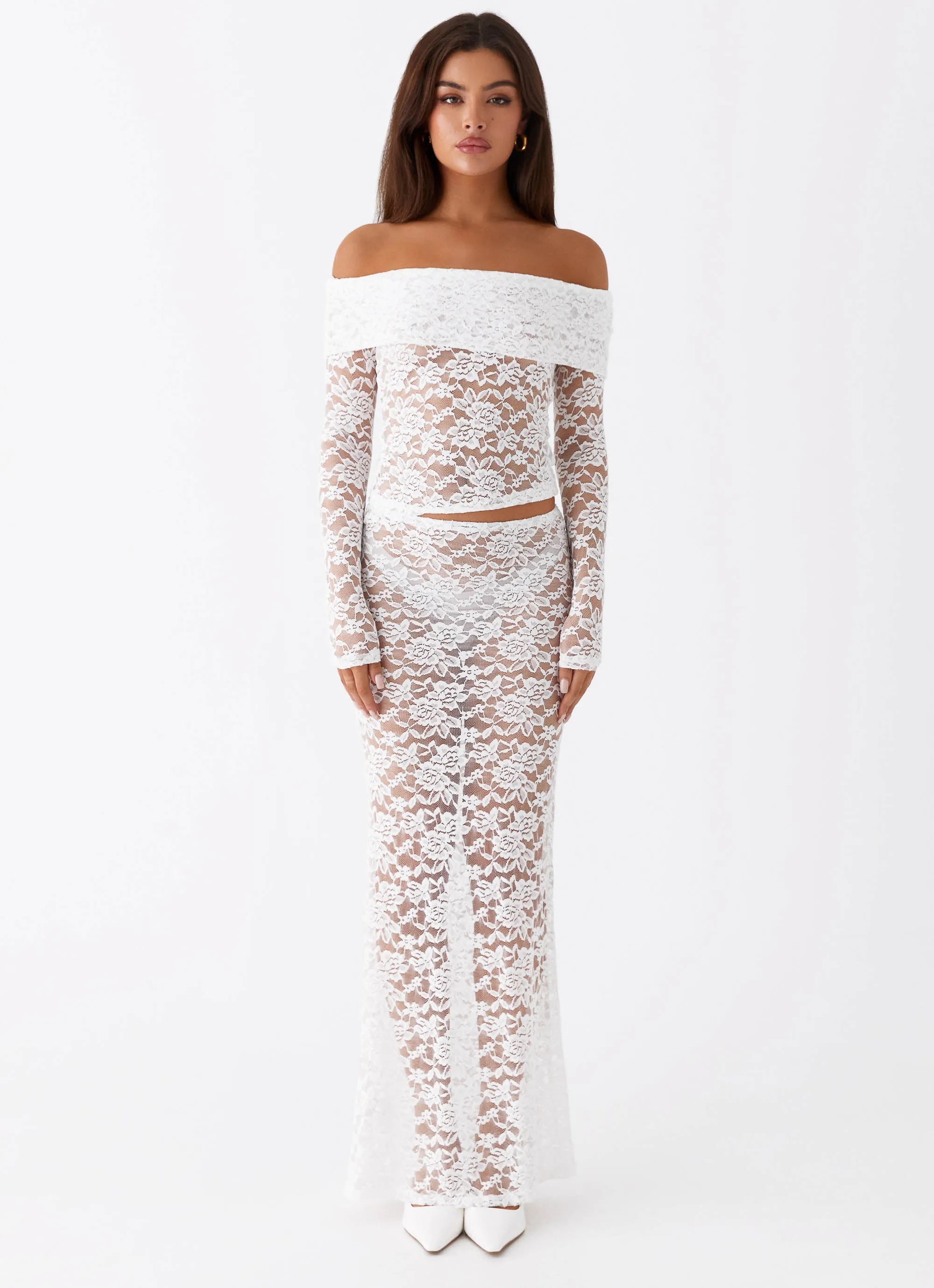 Zephyra Lace Maxi Skirt - White